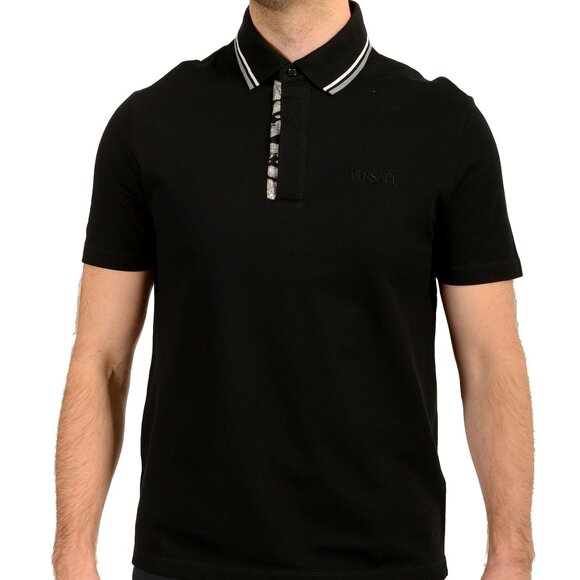Versace Men's Black Logo Embroidery Short Sleeve Polo Shirt US M IT 50 - Picture 1 of 6
